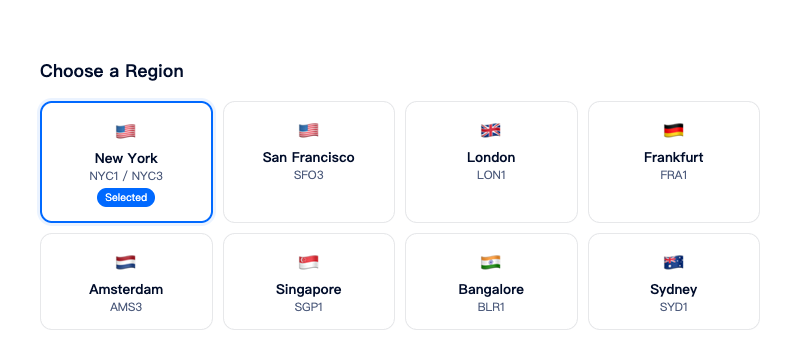 DigitalOcean choose region - data centers worldwide
