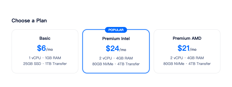 DigitalOcean choose plan - Basic, Premium Intel, Premium AMD